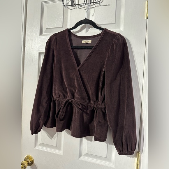 Madewell Elegant Velvet Dark Purple Wrap Top (XS) - Picture 6 of 15